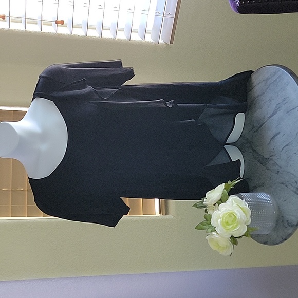 Lane Bryant Top with Sheer Flowing Trim High Low Hem black size 14/16 - Picture 1 of 13